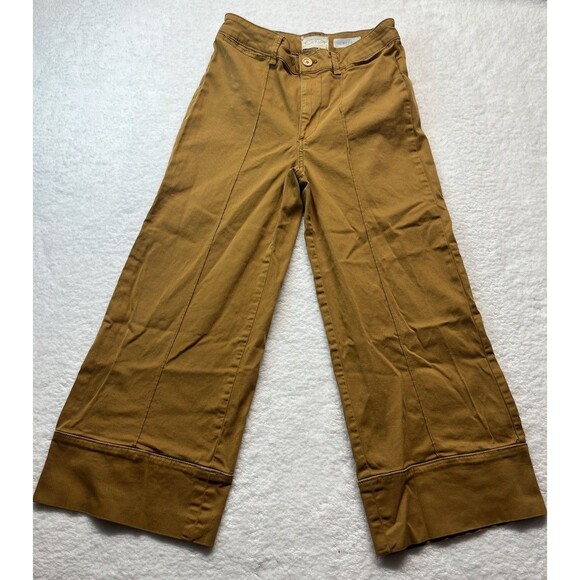 Anthropologie Chino Pants Womens 0 Cropped Pin Tuck Wide Leg Preppy Minimalist - Picture 2 of 8